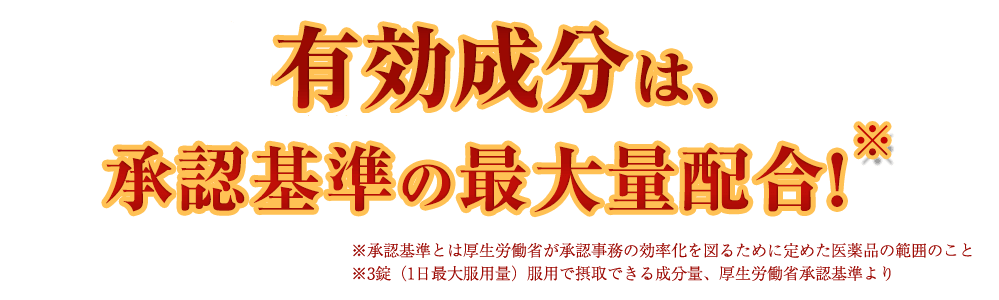   4つの有効成分は、 国内承認基準の最大量配合!