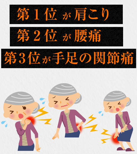 第1位が肩こり・第2位が腰痛・第3位がひざ関節痛