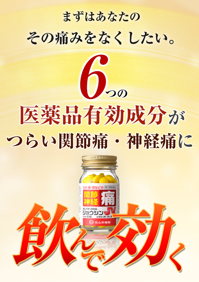 まずはあなたの その痛みをなくしたい。6つの医薬品有効成分がつらい痛みに飲んで効く！