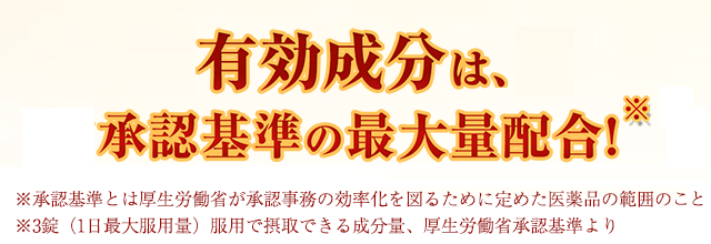   4つの有効成分は、 国内承認基準の最大量配合! 