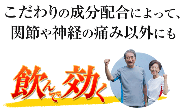 こだわりの成分配合によって、 関節や神経の痛み以外にも飲んで効く！